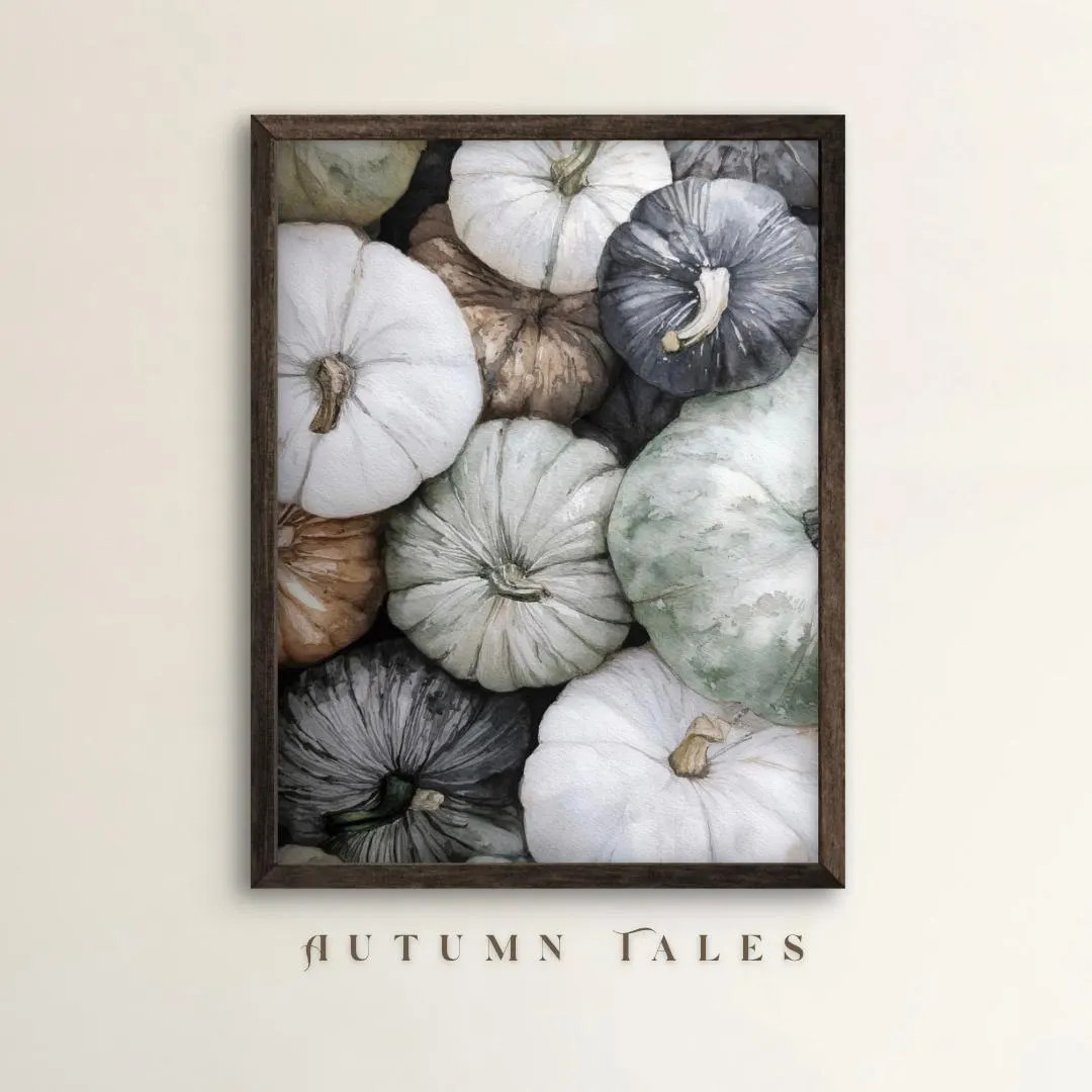 Fall Pumpkin Patch Watercolor Wall Art Print Moody Sage Green Farmhouse Autumn Home Decor Printab... | Etsy (US)