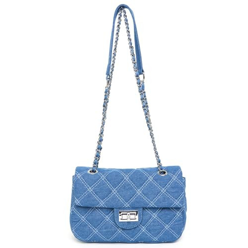 Denim Purse for Women Small Shoulder Bag, Quilted Crossbody Bag, denim Handbag Jean Tote Bag with Chain Shoulder Strap | Amazon (US)