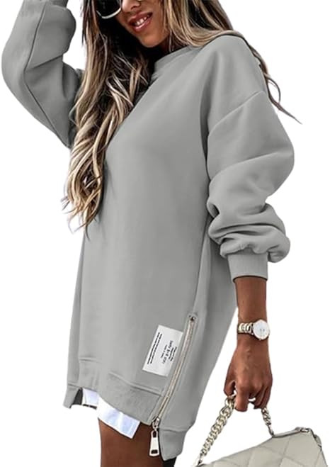 CHICME Womens Long Sleeve Zipper Slit Oversized Sweatshirt 2025 Casual Pullover Zipper Hoodies Fa... | Amazon (US)