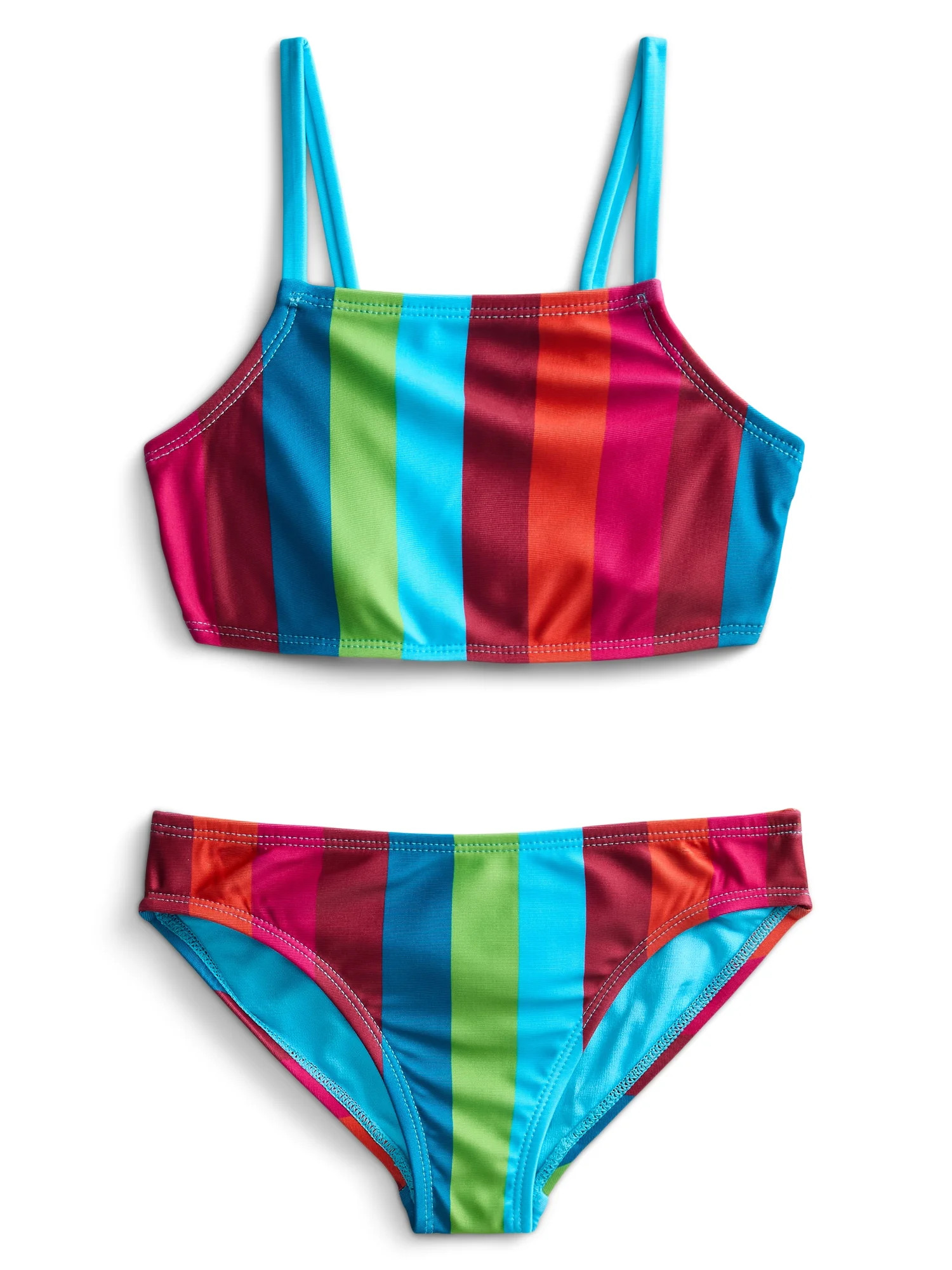 Wonder Nation Girls Family Stripe Bikini Swimsuit Set, 2-Piece, Sizes 4-16 | Walmart (US)