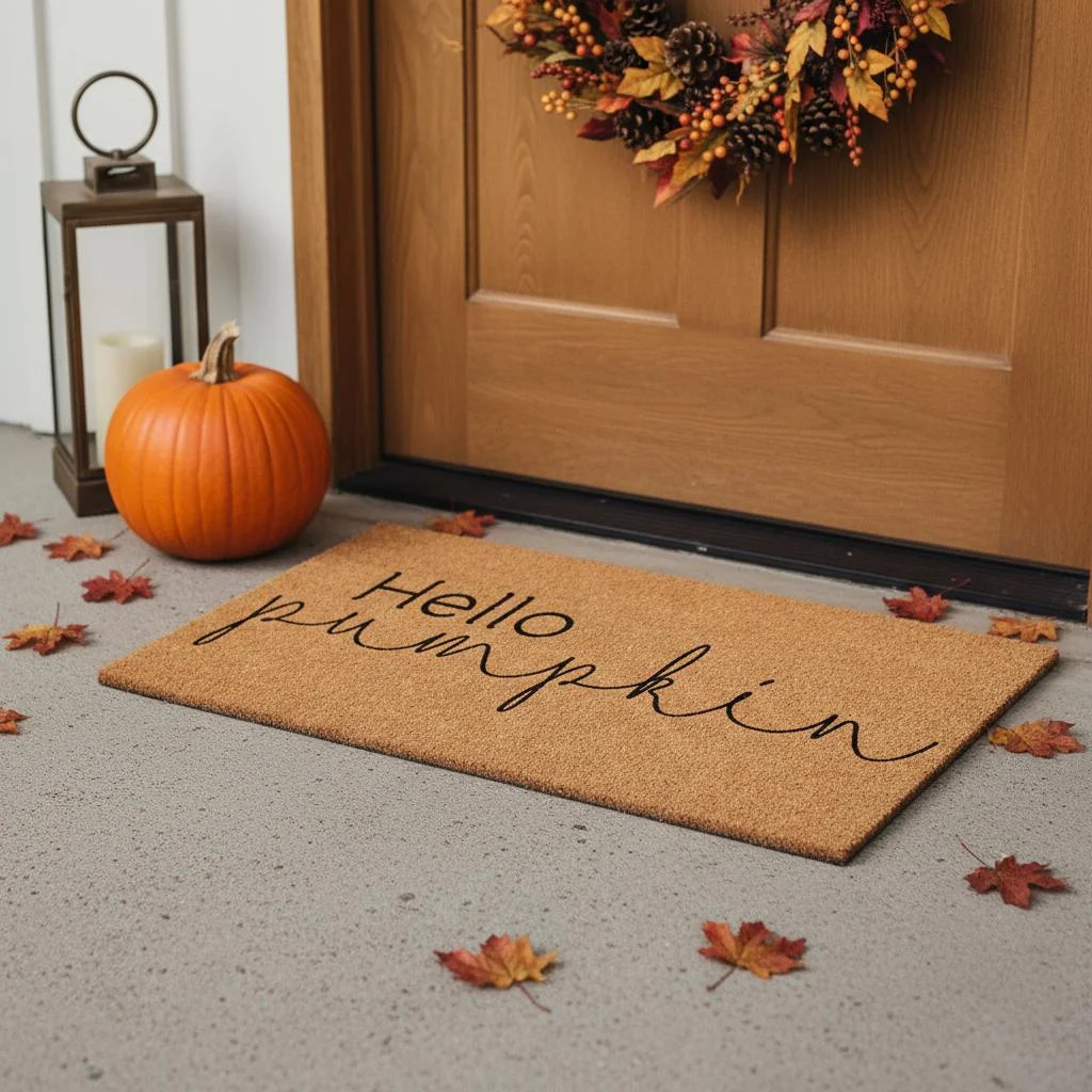 Arlmont & Co. 24" X 36" Brown And Natural Fall Hello Pumpkin Outdoor Coir Door Mat | Wayfair | Wayfair North America