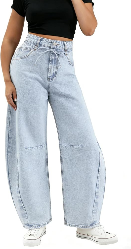 BlueMoment Barrel Jeans for Women High Waist Pants Trendy Baggy Wide Leg Y2k Vintage Denim Pants ... | Amazon (US)