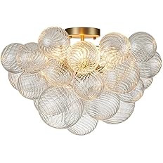 Longree Nordic Bubble Ball Swirled Glass Ceiling Lights Fixture, Dia 20 inch Gild Brass and Clear... | Amazon (US)