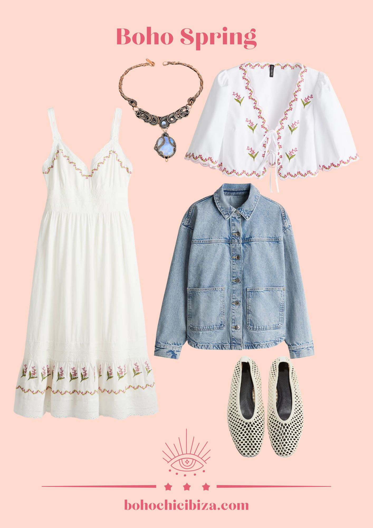 Boho Spring | Boho Primavera

- Vestido Bordado de Algodón
- Bailarinas trenzadas
- Blusa de popelina con bordado floral
- Sobrecamisa de sarga
- Collar Moonstone 

 #LTKespana #LTKspring #LTKstyletip