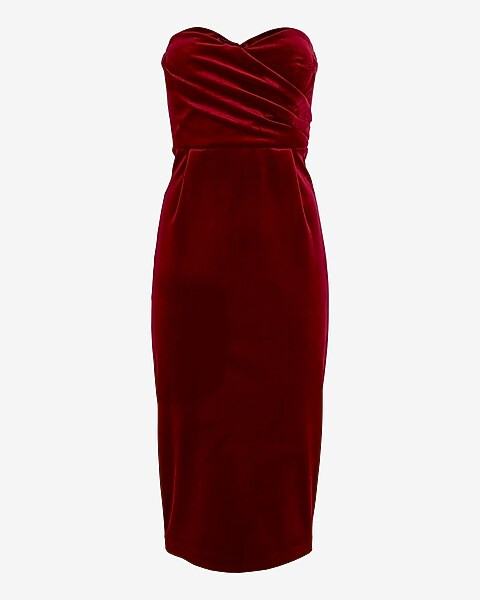 Velvet Sweetheart Neckline Strapless Midi Sheath Dress | Express