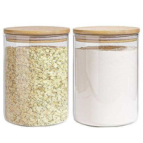 EQEY Glass Storage Jars Set Elegant Containers with Airtight Bamboo Lids, Perfect for Kitchen Organization - Flour, Rice, Pasta, Sugar, Coffee Beans, Accessories Included (2 packs(111oz)) | Amazon (US)