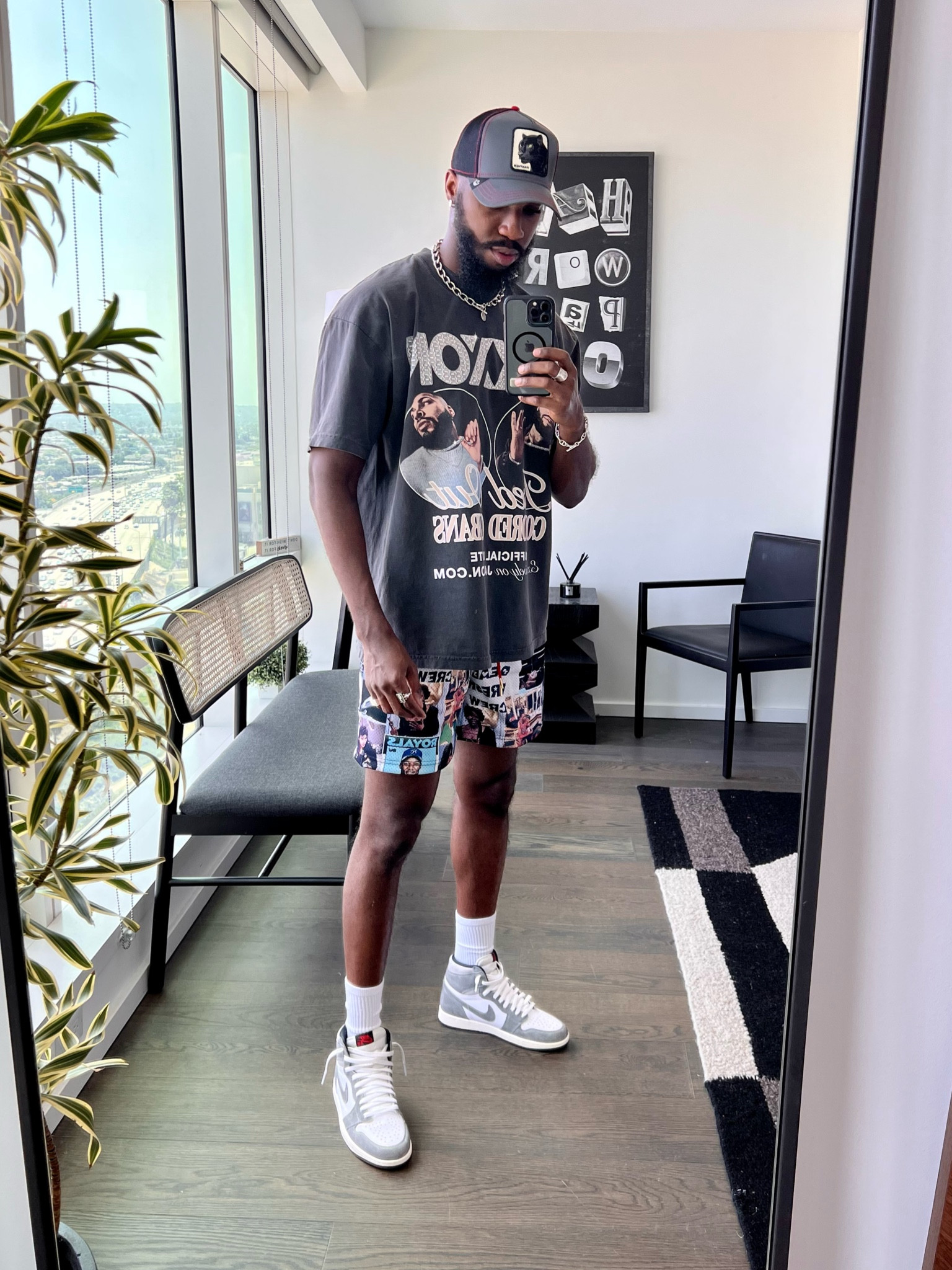 Streetwear outfit with a pair of Washed Black Jordan 1s. 

#LTKmens