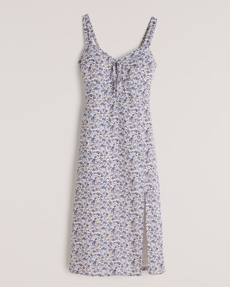 Cinched Tie-Front Wide Strap Midi Dress | Abercrombie & Fitch (US)