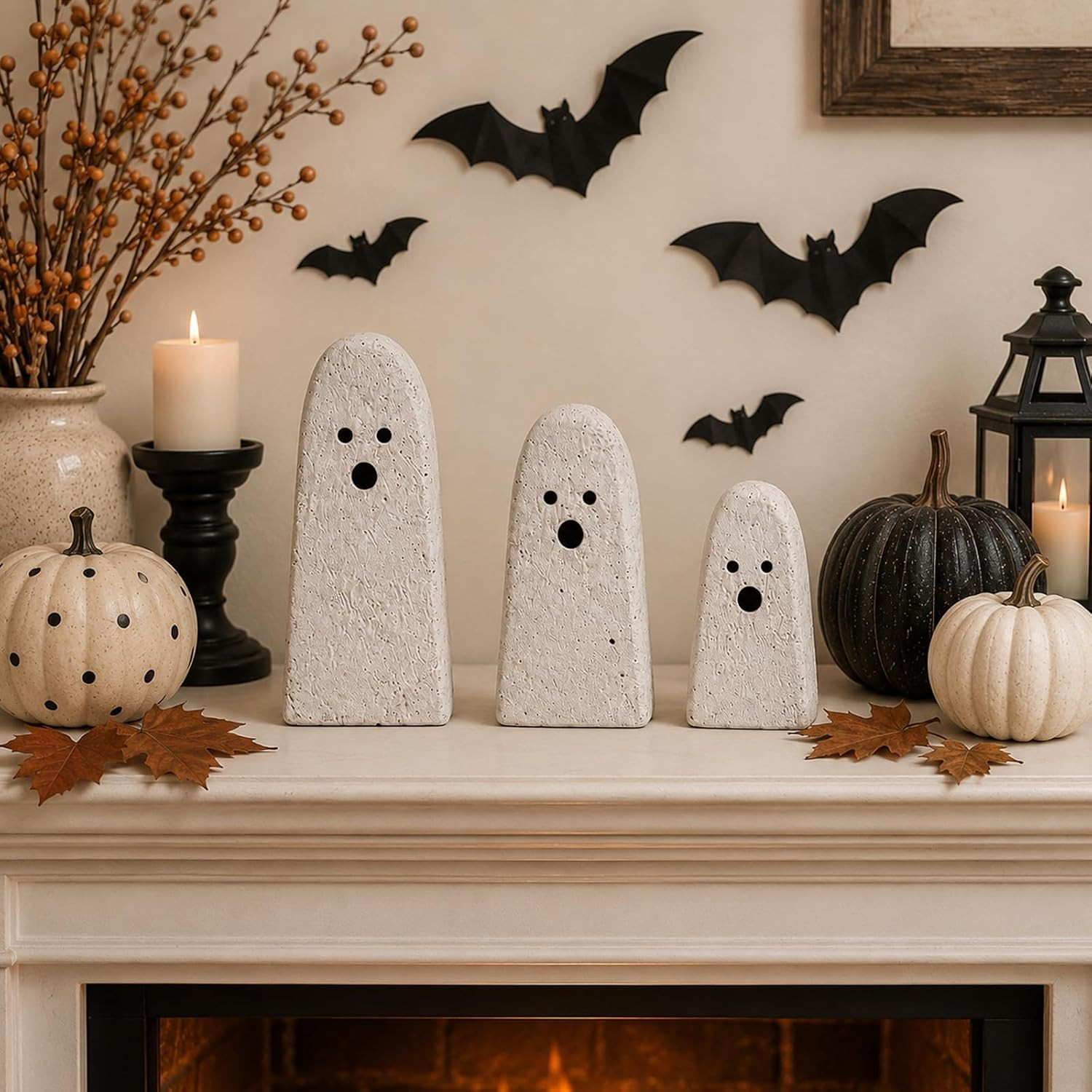 Amyhill 3 Pcs Halloween Terracotta Resin Ghost Figurines Decor, 3 Sizes A | Amazon (US)
