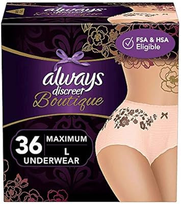 Always Discreet Boutique Incontinence & Postpartum Incontinence Underwear for Women, Large, 36 Co... | Amazon (US)