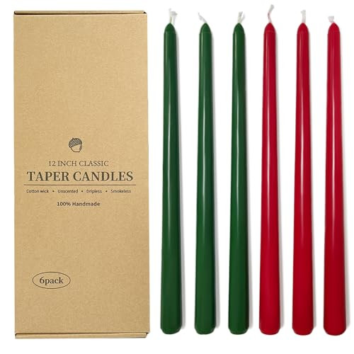 Lalune Duciel 12-inch Classic Taper Candles, 12 inch red and green taper candles, set of 6