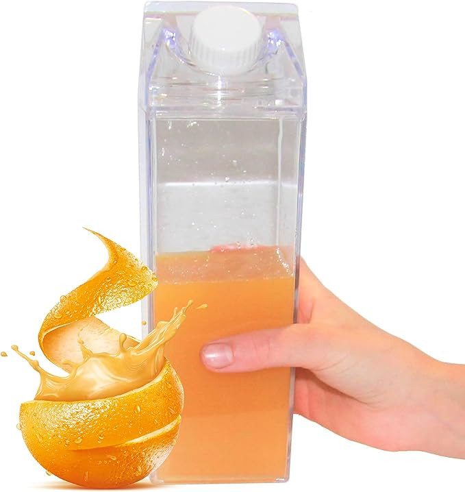Ganaric Milk Carton Water Bottle Clear Square plastic acrylic reusable jug bulk container box tra... | Amazon (US)