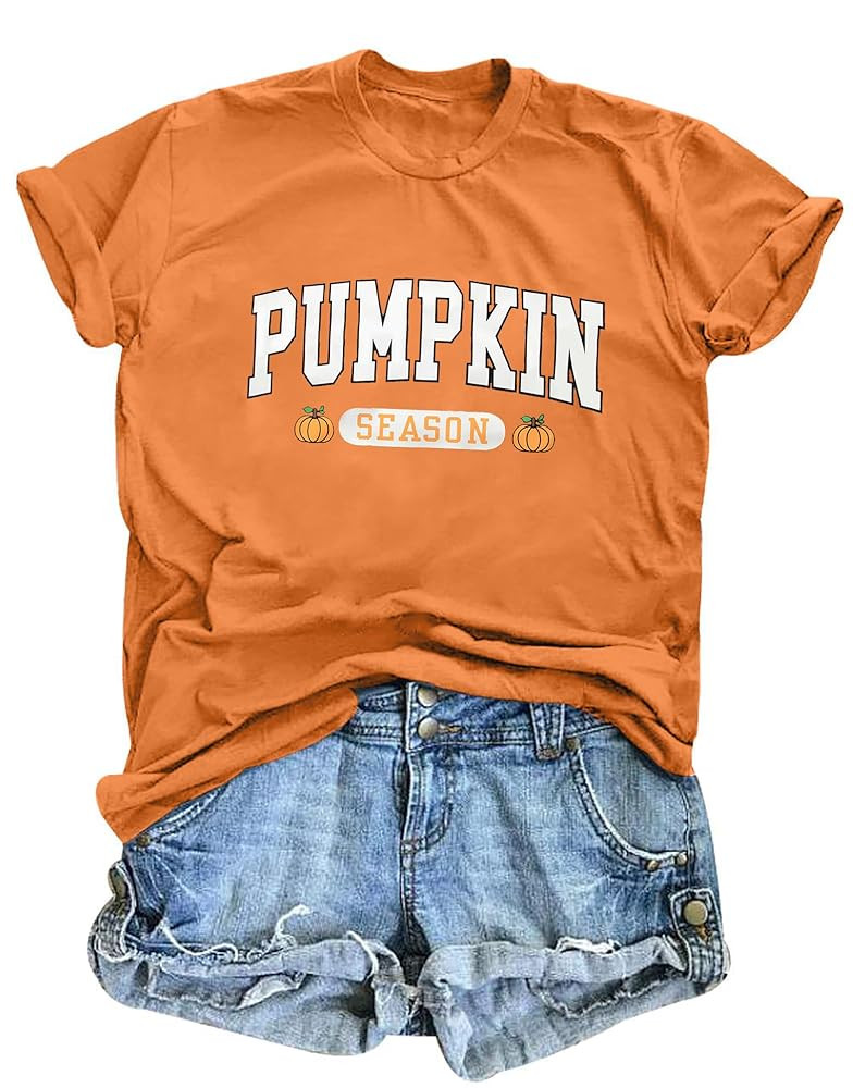 Pumpkin Shirts for Women Cute Thanksgiving Fall Tops Funny Halloween Graphic Tees Autumn Short Sl... | Amazon (US)