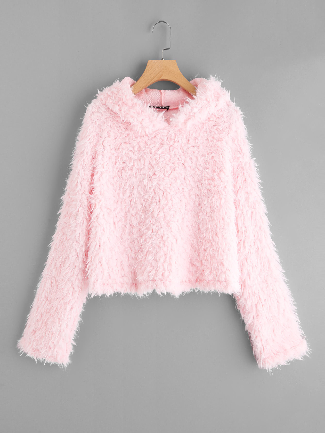 Faux Fur Crop Hoodie | SHEIN