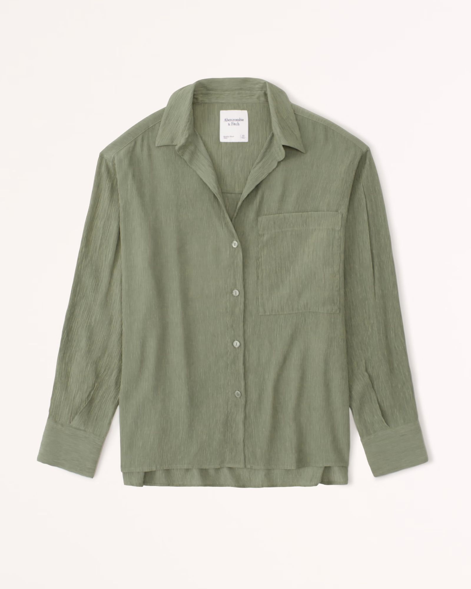 Women's Oversized Long-Sleeve Crinkle Button-Up Shirt | Women's New Arrivals | Abercrombie.com | Abercrombie & Fitch (US)