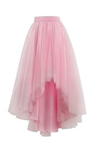 High Low Tulle Skirt Lace up Wedding Party Prom Cocktail Mesh Long Tulle Skirt for Women Pink | Amazon (US)