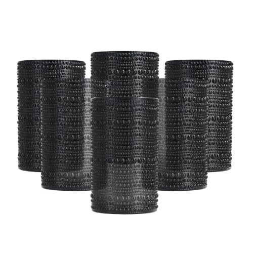 FORTESSA Jupiter Beaded Hobnail Glass Vintage Themed Drinkware Set, 13 Ounce Iced Beverage Glasses (Set of 6), Dishwasher-Safe, Obsidian Black | Amazon (US)