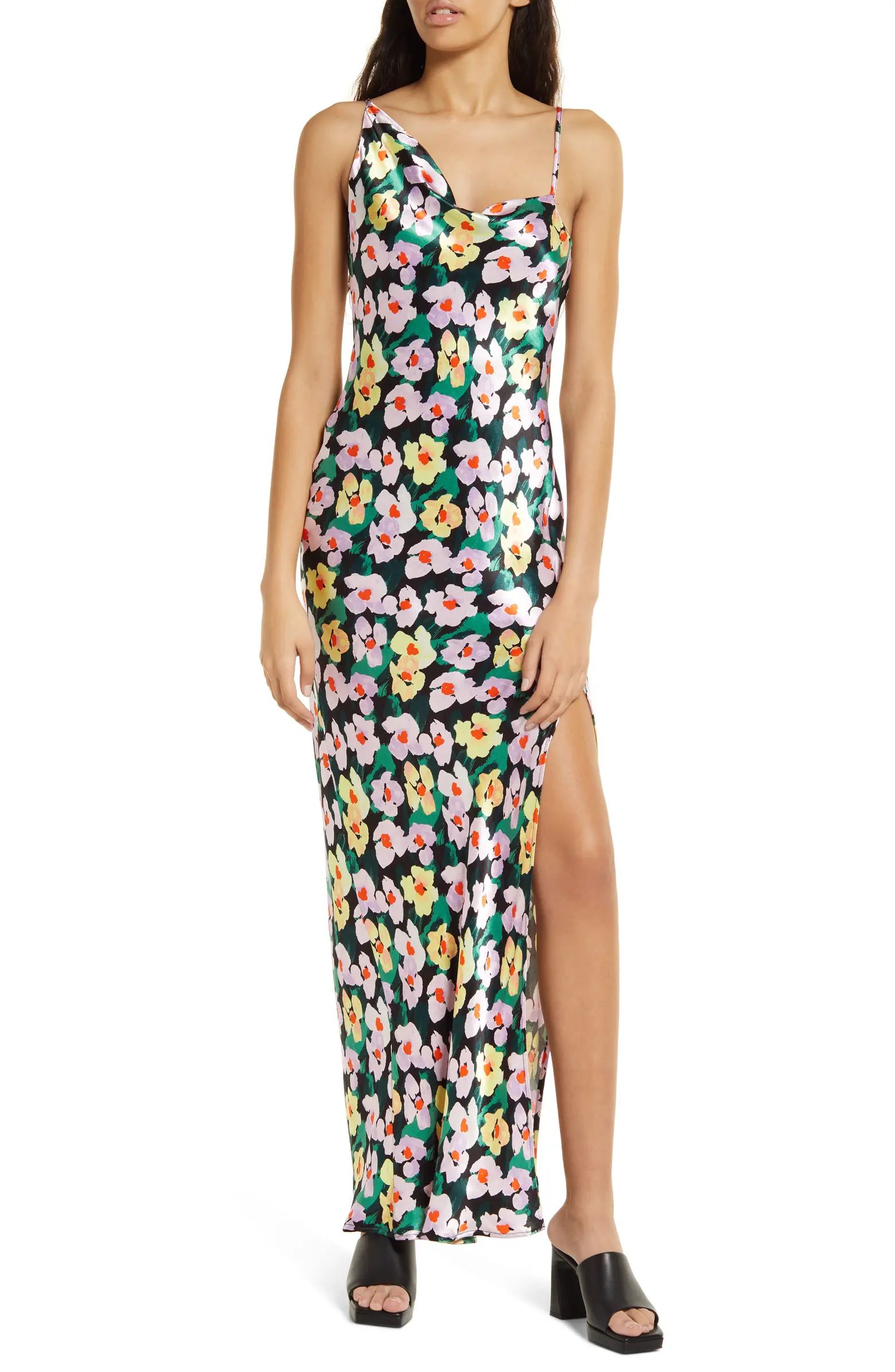 TOPSHOP Floral Asymmetric Neck Satin Slipdress | Nordstrom | Nordstrom