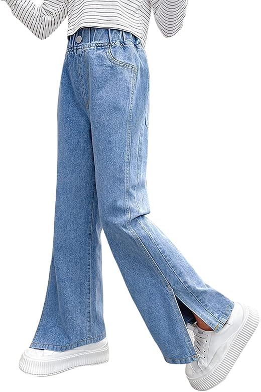 Kid Bootcut Jeans Girl Wide Straight Leg Pants Cute Loose Fit Causal Stylish Trousers Stretch Fas... | Amazon (US)