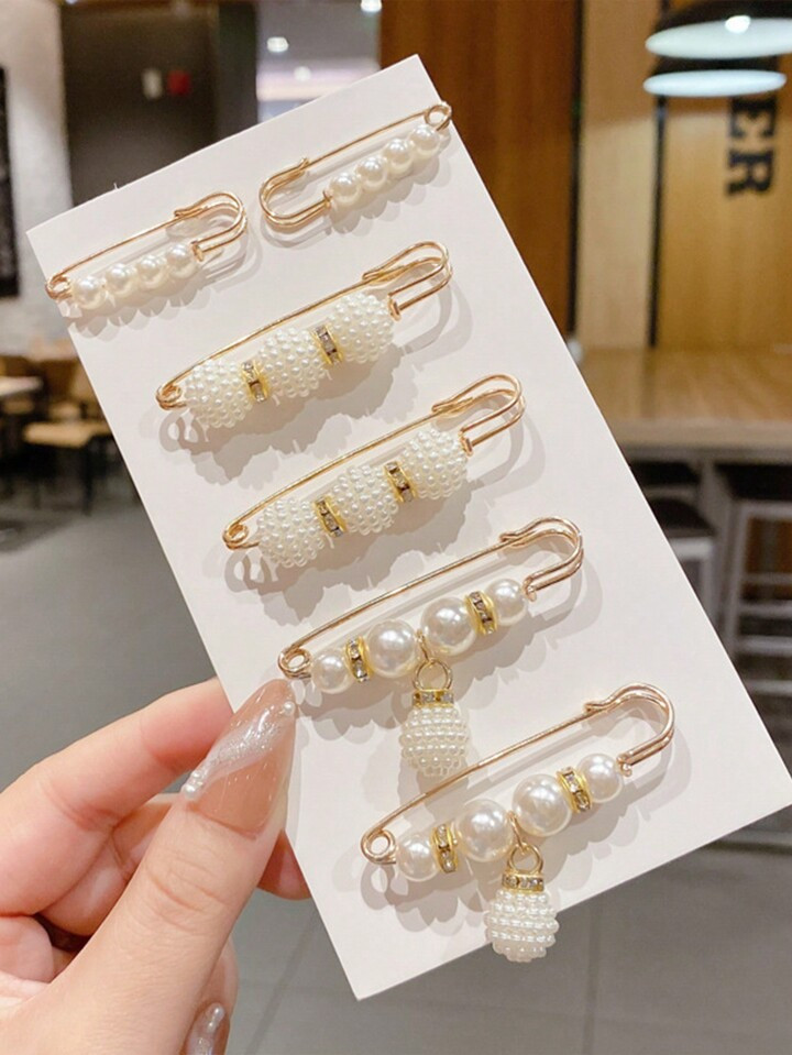 6pcs Fashionable Faux Pearl & Rhinestone Decor Brooch Pin Suitable For Women's Daily Wear | SHEIN