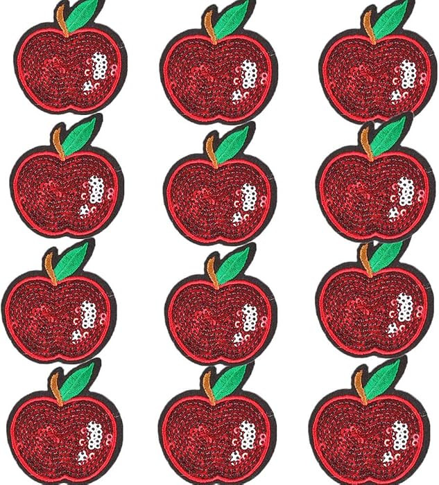 Ximkee(20 Pack) Delicious Red Apple Sequin Sew Iron On Embroidered Patches Appliques (Apple) | Amazon (US)