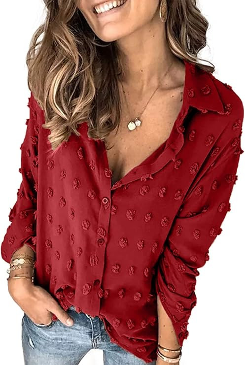 Astylish Women Pompom Button Down Shirt Casual Blouse Top | Amazon (US)