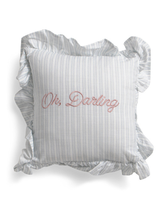 12x12 Oh Darling Embroidered Ruffle Pillow | TJ Maxx