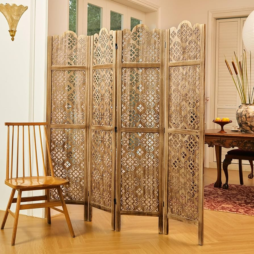 68.9Inch Folding Room Divider, 4 Panels Wood Carved Privacy Screens - Ideal Decorative Partition ... | Amazon (US)