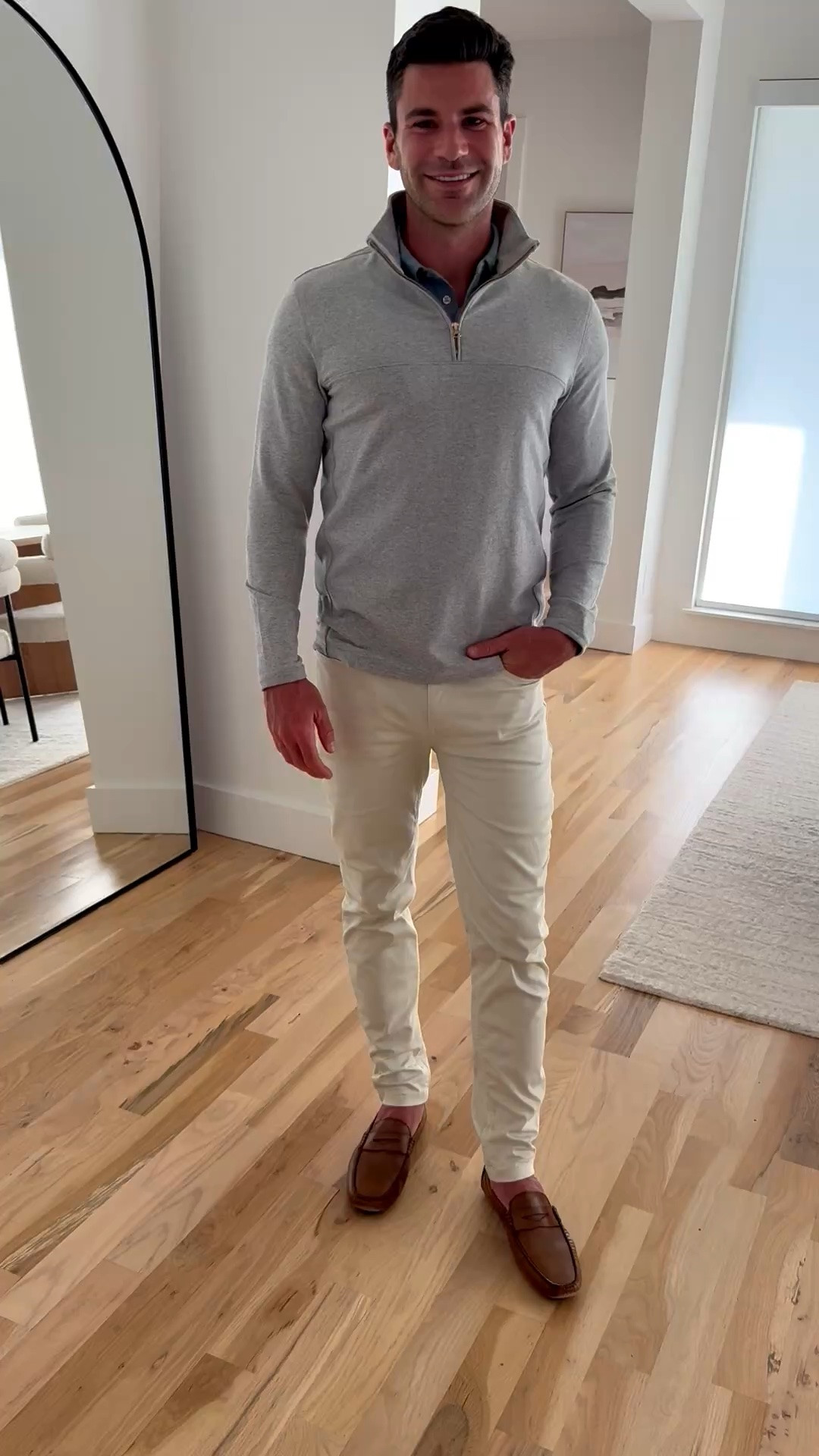If you need some good staple pieces for the msn in your life or a Father’s Day gift these are amazing! Chino khaki jeans for the office with grey quarter zip he’s wearing M

#LTKMens #LTKWorkwear