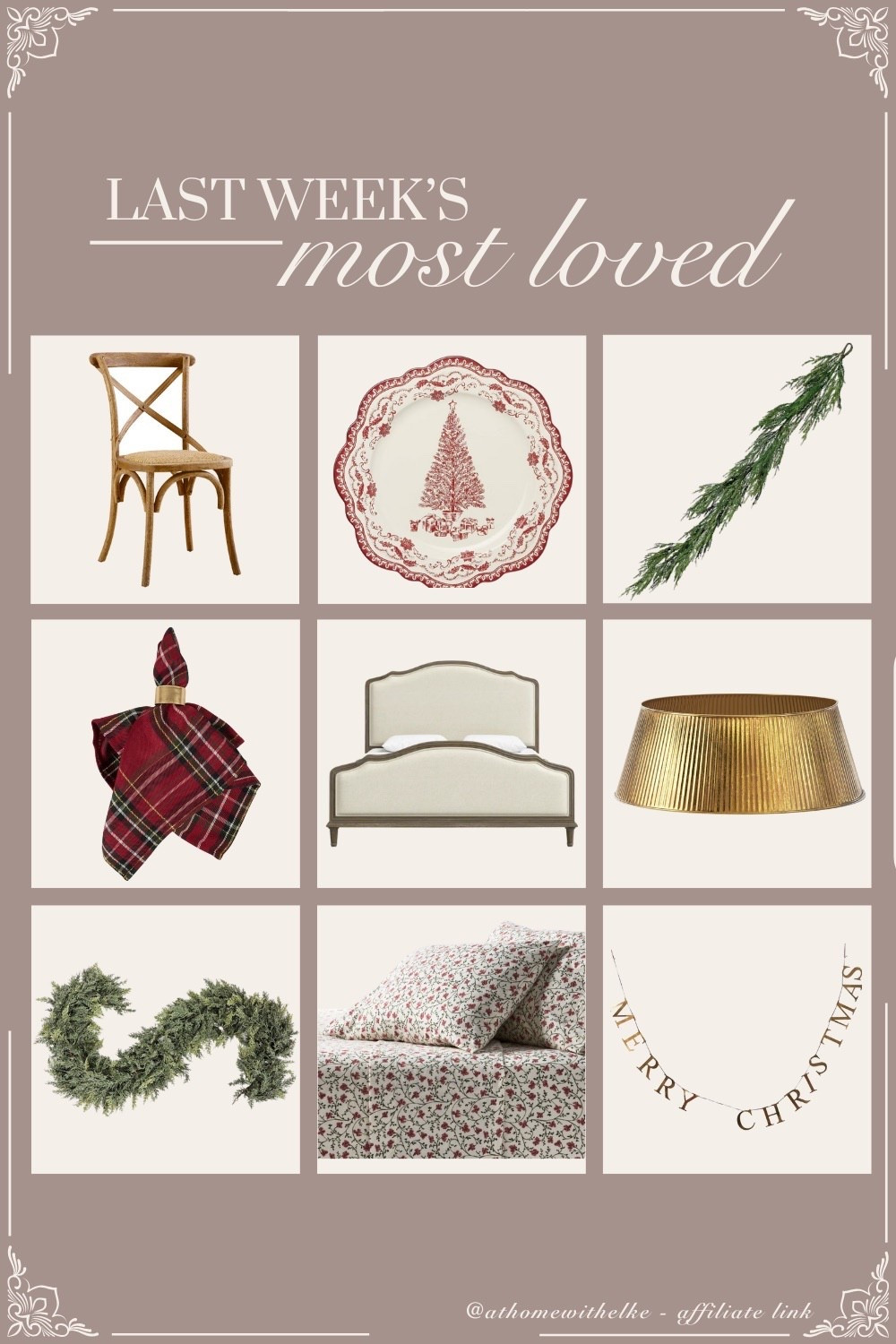 Last week’s most loved finds 🤎
A cozy mix of vintage-inspired details, timeless neutrals, and festive touches for the holiday season. From the faux pine garland, merry Christmas banner decor, vintage style Christmas plates and Christmas bedding- perfect accents for a cozy season at home.

Tap to shop the top picks before they sell out!

#athomewithelke #ltkhome #homedecorfinds #vintagemodernstyle #holidayhome #CozyHomeDecor #AmazonFinds #TargetFinds #WalmartFinds #christmasdecor #VintageHomeDecor #SeasonalDecor #HomeStyling

#LTKHoliday #LTKHome #LTKSeasonal