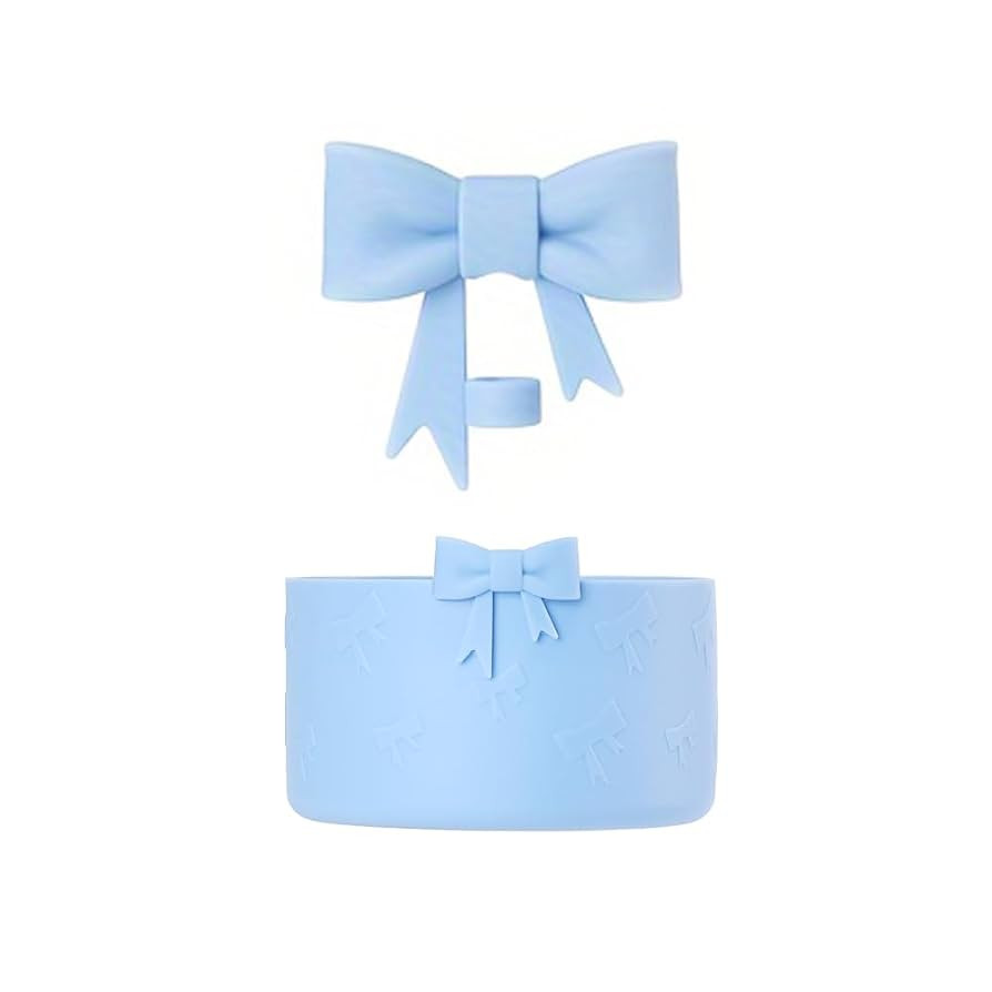 7.5cm Silicone Bottle Cover &10mm Bow Shape Straw Topper for Stanley Cup 12-40oz (Blue) | Amazon (US)