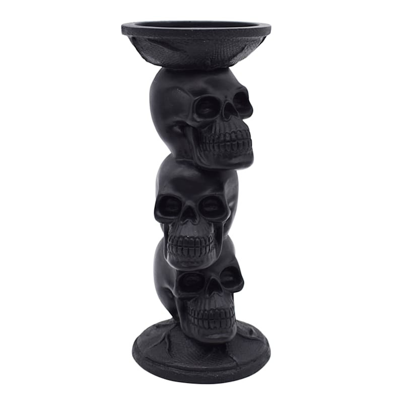 Eerie Estates Stacked Black Skulls Halloween Candle Holder, 8.8" | At Home