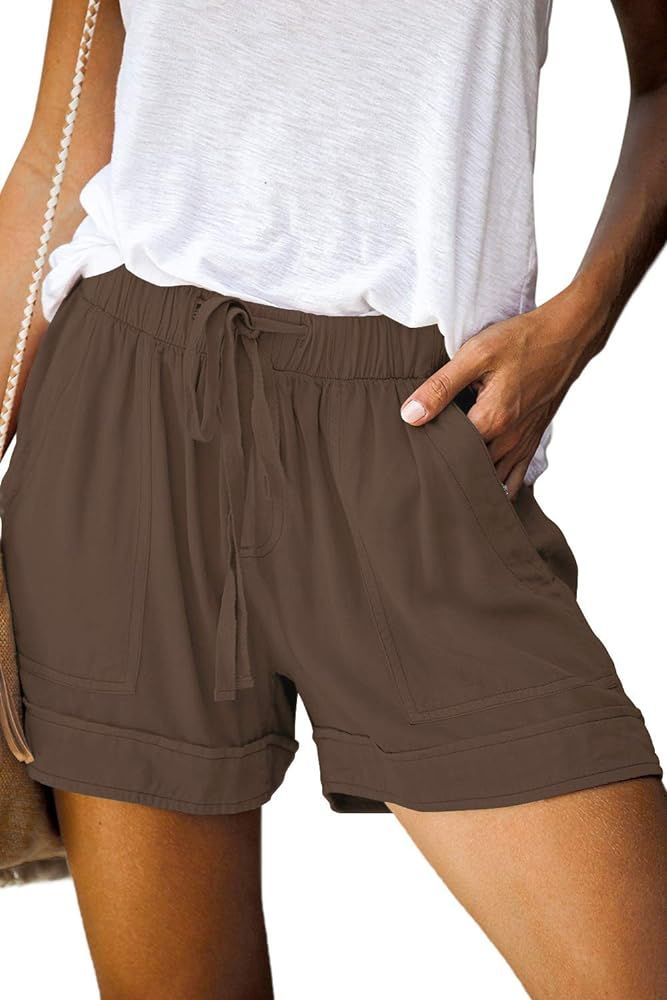 KISSMODA Womens Summer Shorts Leopard/Camo/Solid/Floral Print Elastic Waist Pocketed Casual Pants | Amazon (US)