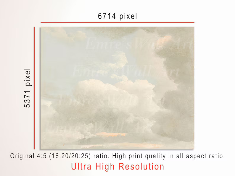 Cloudy Sky Painting, Nursery Cloud Prints, Vintage Cloud Print, Cloud Art Print, Sky Wall Art Pri... | Etsy (US)