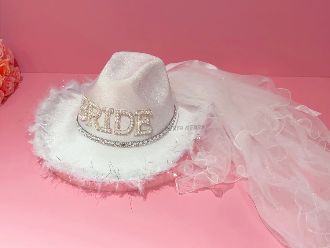 Bride Cowgirl Hat With Veil Hen Party Bride Gift Bride Cow - Etsy | Etsy (US)