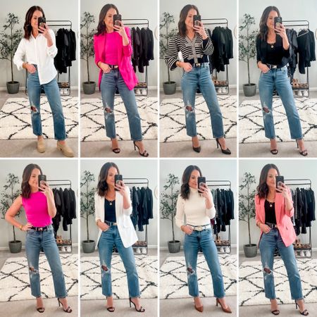 Straight jeans 8 ways - express looks - business casual - spring outfit ideas 

#LTKunder100 #LTKSeasonal #LTKFind