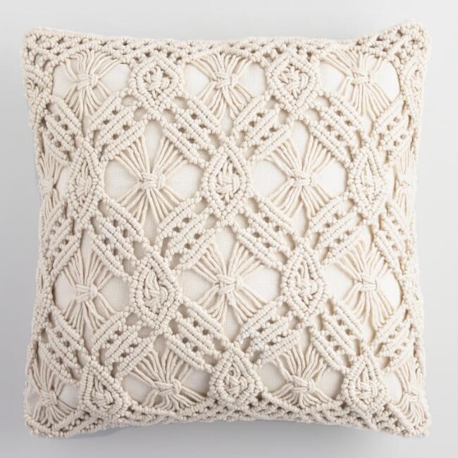 Natural Macrame Indoor Outdoor Throw Pillow | World Market
