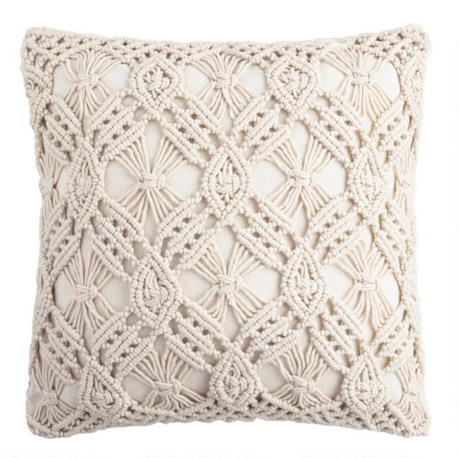 Natural Macrame Indoor Outdoor Throw Pillow | World Market