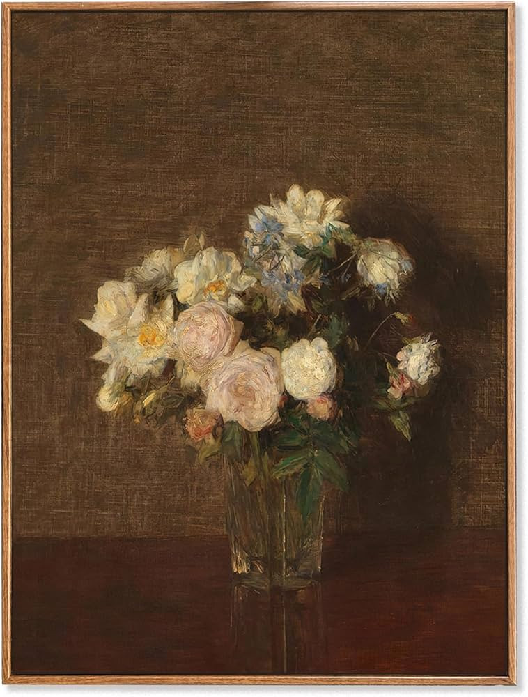 Qizee Framed Canvas Print Wall Art, Vintage French Flower Wall Art Home Decor,Roses in Vase Vinta... | Amazon (US)