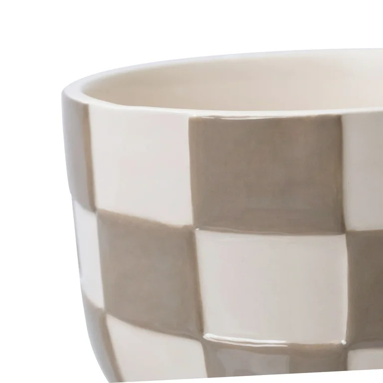 Mainstays Lennon 6" x 6" x 4.5" Round Birch Gray Checkered Ceramic Planter | Walmart (US)