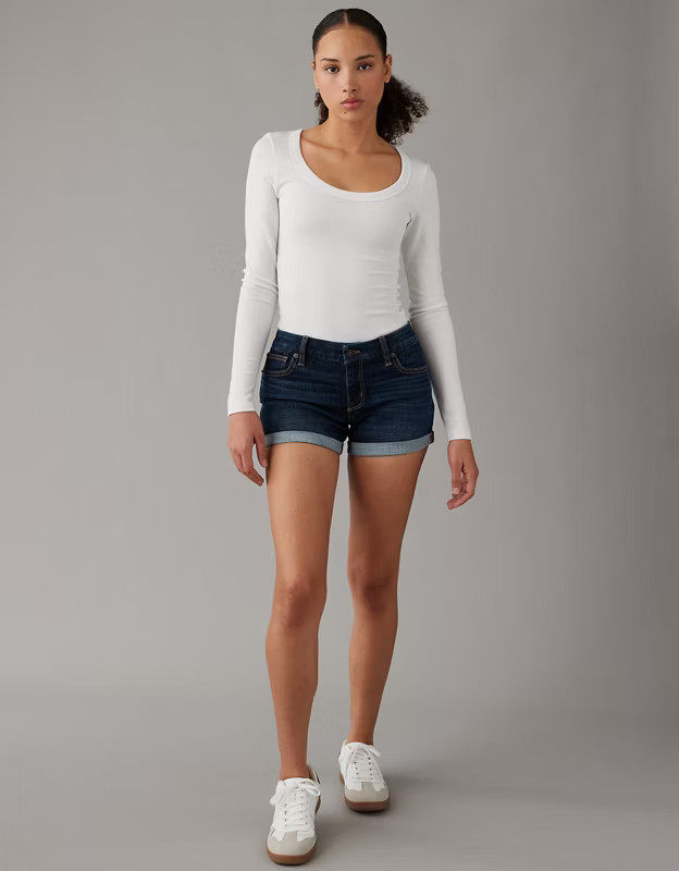 AE Next Level Curvy Denim Midi Short | American Eagle Outfitters (US & CA)