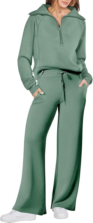 ANRABESS Women 2 Piece Outfits Sweatsuit Set 2023 Fall Oversized Half Zip Sweatshirt Wide Leg Swe... | Amazon (US)