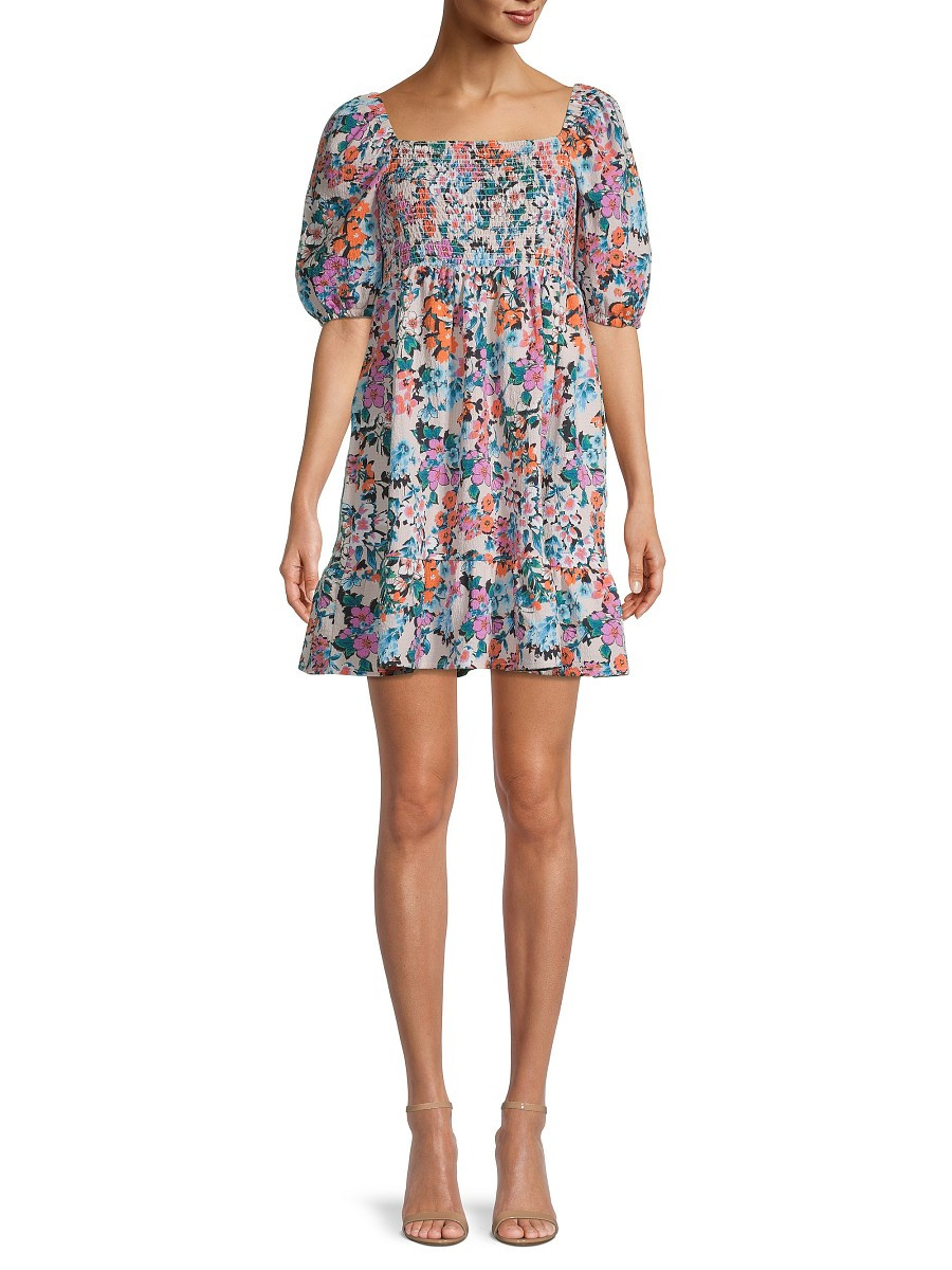 BCBGeneration Women's Floral Smocked Babydoll Dress - Garden - Size L | Saks Fifth Avenue OFF 5TH