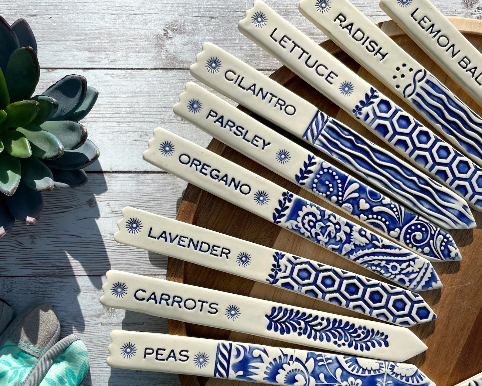 Handmade Ceramic Herb Garden Plant Marker: Blue Chinoiserie Style - Etsy | Etsy (US)