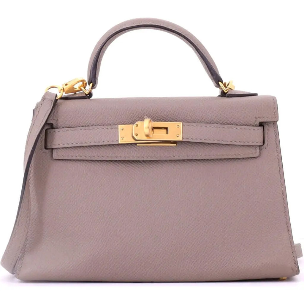 Pre-Owned Hermes Kelly Mini II Bag Grey Epsom with Gold Hardware 20 in Gris Asphalte at Nordstrom, Size X-Small | Nordstrom