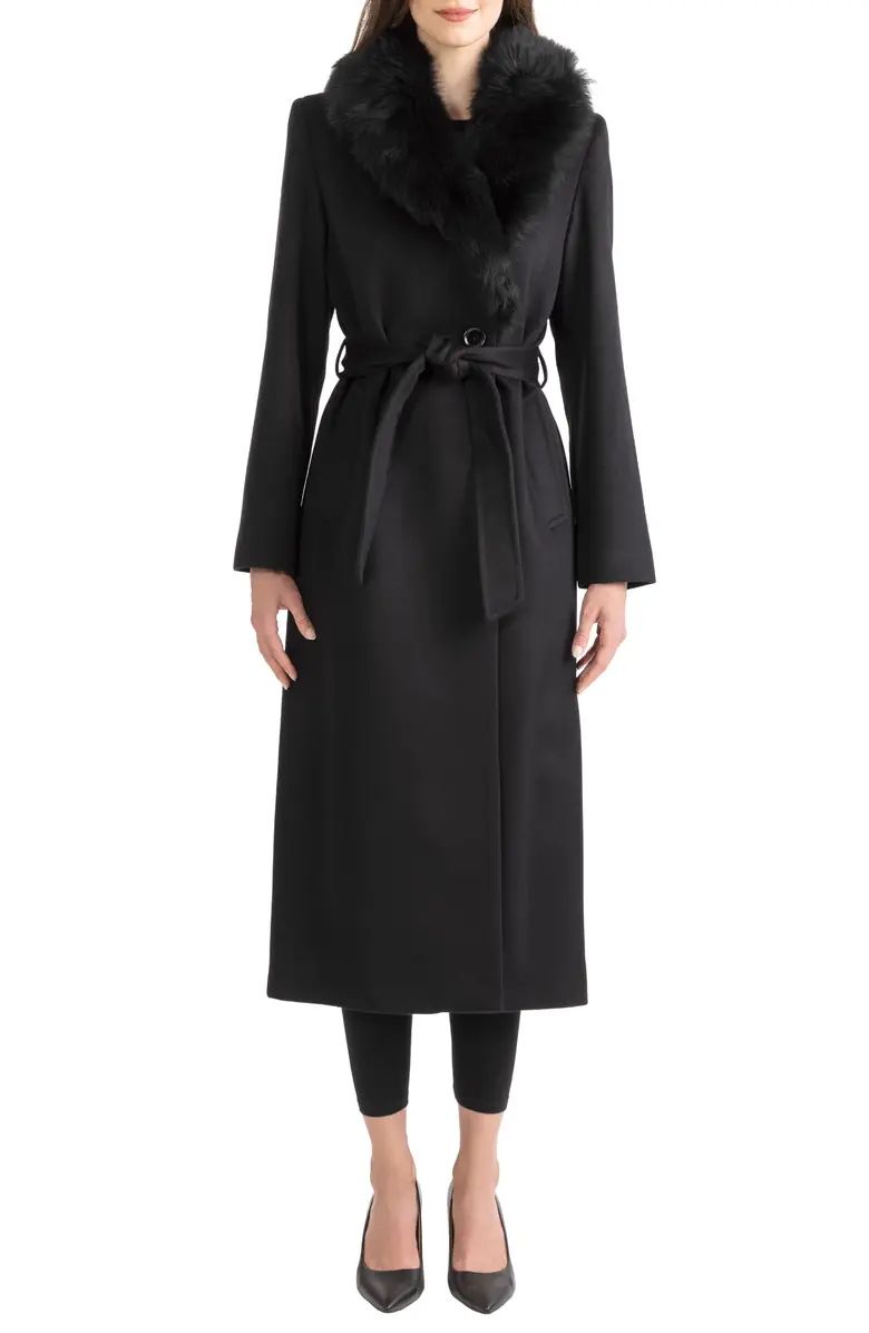Sofia Cashmere Wool & Cashmere Longline Coat with Genuine Shearling Trim | Nordstrom | Nordstrom