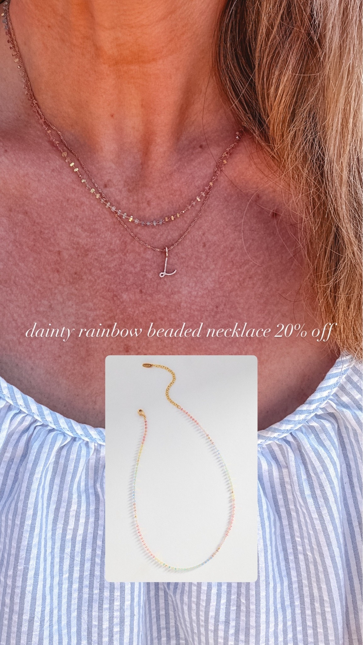Dainty necklace layers // rainbow beaded necklace 20% off  with code ANTHRO20

#LTKSeasonal #LTKSaleAlert #LTKTravel