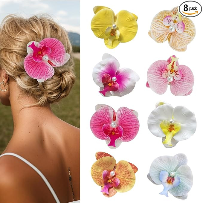 8pcs Hawaiian Flower Hair Clips for Women,Butterfly Orchid Hair Clips Fake Flower for thin thick ... | Amazon (US)