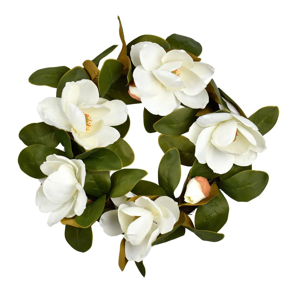 22" White Magnolia Wreath | Modern Locke