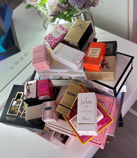 My pile of mini perfumes #miniperfume #perfumecollection #fragrancecollection